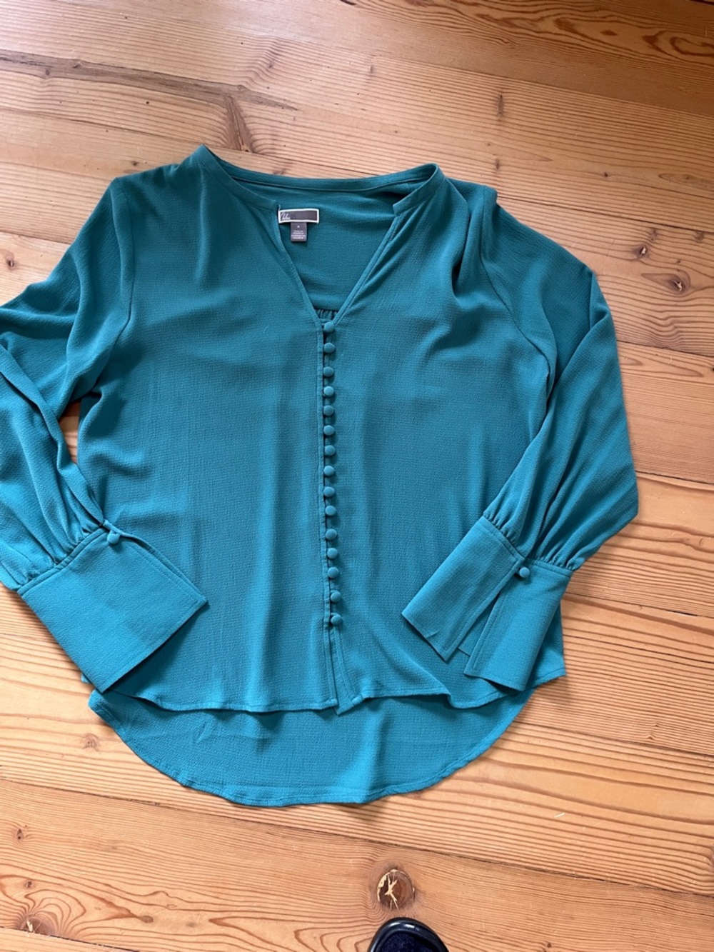 Chelsea28 Teal Button-Front V-Neck Blouse